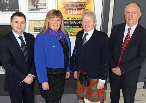 Pictured left to right are Graham Montgomery, Chieftain of the Day, Cllr Frances Burton, chair of Development Committee Mid Ulster Council, Dessie McLaughlin, Contest Secretary, and Cllr Trevor Wilson, Chairman, Mid Ulster Section