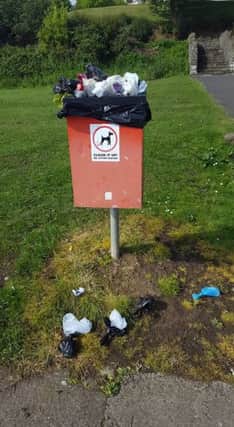 The previously overflowing dog fouling bin at Larne's Town Park. INLT-22-703-con