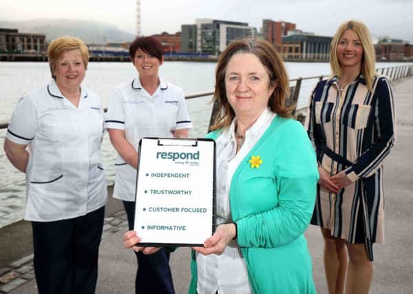 Members of the Respond healthcare team include community specialist stoma nurses, Helen Coulter and Jenny Arlow, Respond Driver, Geraldine O'Toole and regional manager NI, Julie Comsa who provide a reliable, discreet and professional service to people with stomas.  INLT 22-650-CON