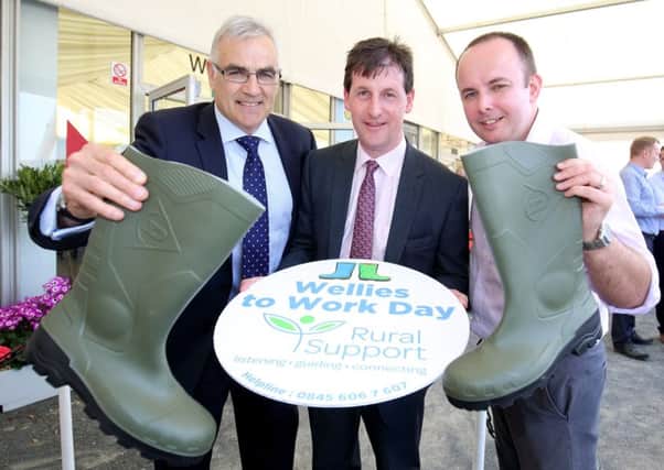 Simple Power chief executive, Philip Rainey is joined by Ulster Farmers Union chief executive Wesley Aston and Rural Support chief executive, Jude McCann to launch the second 'Wellies to Work' day.  INCT 22-733-CON