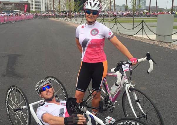 David Kerr and his partner Andrea Nash at the Titanic Quarter start of the Gran Fondo cycle event on Sunday