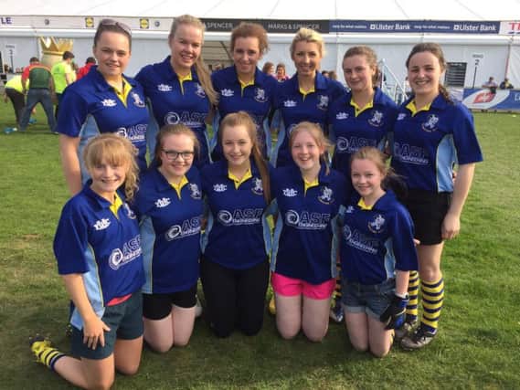Glarryford YFC senior and junior girls football teams at the final at Balmoral Show.