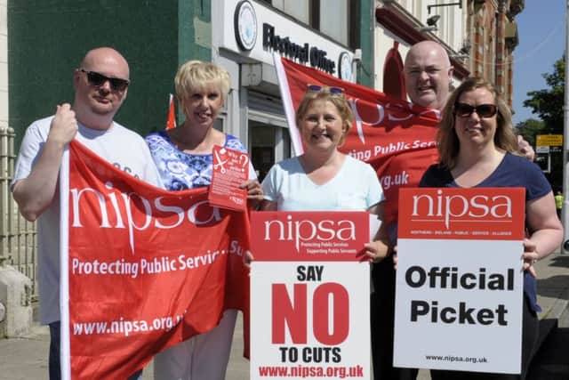 Staff of Banbridge Electoral Office were joined on the picket line by NIPSA Officer Dooley Harte Â©Edward Byrne Photography INBL1623-229EB