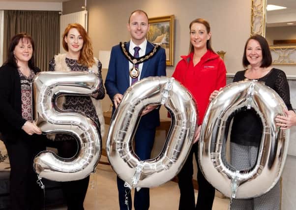 Clare Mooney, Department for Communities; Lorraine Hand, Eishtec; Lord Mayor Councillor Darryn Causby; Melissa Campbell, Home Bargains and Jan Jones, Department for Communities.