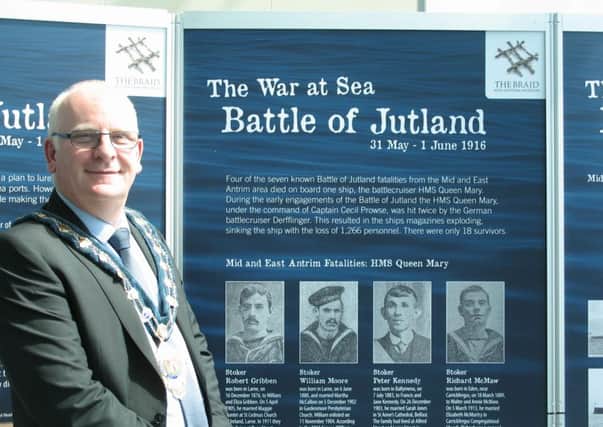 Mayor Billy Ashe officially opens the  exhibition on the Battle of Jutland  at The Braid.