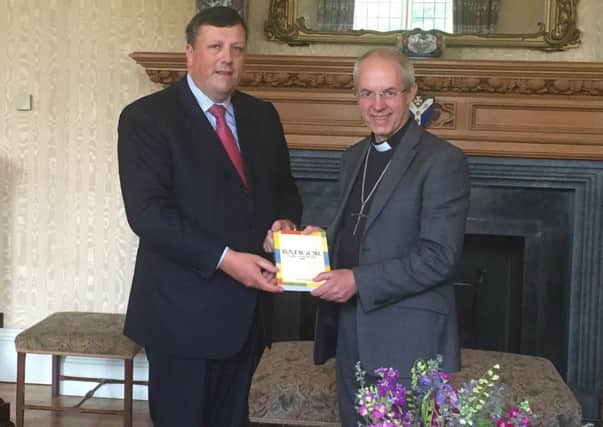 David Campbell CBE with the Archbishop of Canterbury, Most Rev Dr Justin Welby. INCT 22-708-CON