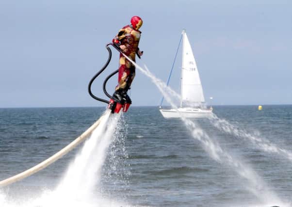Jetman pictured at the Rathlin Sound Maritime Festival at the weekend - a week long maritime themed festival packed awash with family fun, food and sea-going antics which will run until the 5th June. Pic Sammy McMullan/McAuley Multimedia