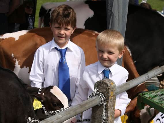 Young Handlers Jack Orr from Cloughmills and Simon Gregg from Glaryford at the Ballymena Show. INBT 22-120JC