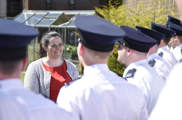 PRESS RELEASE IMAGE NO FEE
2/6/16: Justice Minister attends ceremony for new Prison Service recruits 

Justice Minister Claire Sugden chats to new Northern Ireland Prison Service recruits at their Passing Out ceremony at Hydebank Wood College. Picture: Michael Cooper