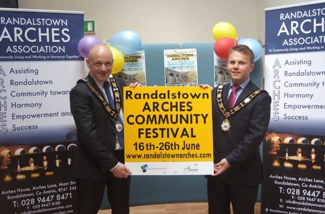 Mayor of Antrim & Newtownabbey Borough Council Cllr. Thomas Hogg with Deputy Mayor Cllr. John Blair at the launch event for this years ARCHES Festival.