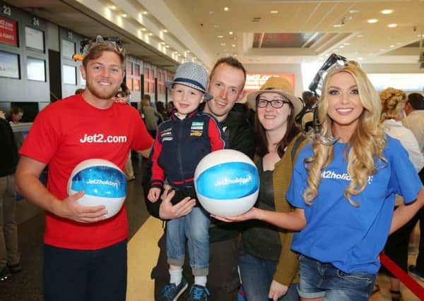 FUERTEVENTURA HERE WE COME! : Jacob, Andrew and Emma Ferguson from Ballymena were lucky enough to be on the inaugural Jet2.com and Jet2holidays Fuerteventura flight from Belfast International Airport on Wednesday May 25.