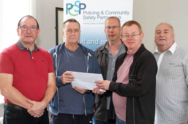 Funding recipients (l-r) Martin Connolly, Cathal McCauley, Max Beer, and Michael Lynch with Cllr McGinley.