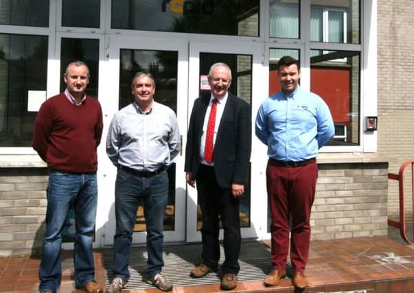 Pictured from left are Jarlath Gilmore, sales and marketing director, Matt Lappin, managing director, Danny Kennedy MLA and John Pickering, export sales manager.