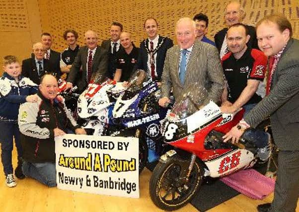 Representatives of the North Armagh organising club, sponsors, riders and councillors pictured before this year's Tandragee 100. INPT23-005