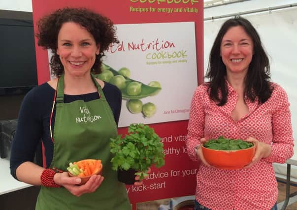 Dr Janice McConnell, public health nutritionist at Antrim and Newtownabbey Borough Council, with Jane McClenaghan, nutritional therapist from Vital Nutrition at the May Fair in Ballyclare. INNT 23-599CON