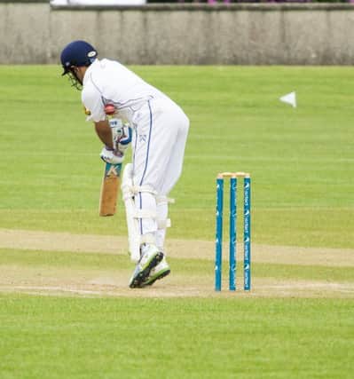 This Coleraine batsman takes a sore one against Eglinton. Pic: Davy McDonald