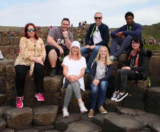 Fiona Clelland, Tourism Ireland (second right) with the Australian travel agents at the Giants Causeway. INBM24-16S