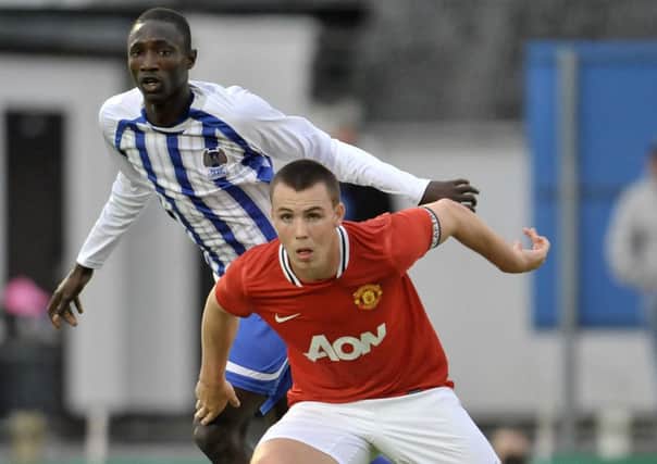 Luke McCullough on the ball for Manchester United at the 2011 Milk Cup. Pic by PressEye Ltd.