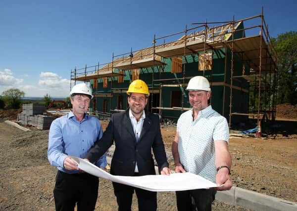 PRESS RELEASE IMAGE - NO FEE

Press Eye Belfast - Northern Ireland - 6th June 2016 -  Photo by Kelvin Boyes / Press Eye.

Pictured are (l-r) Jim Burke, Director of Sales and Land Acquisitions, Hagan Homes; Jamesy Hagan, Managing Director, Hagan Homes; and James McLaughlin, Managing Director of Claudy-based JCL Contracts, the main contractor for the project.