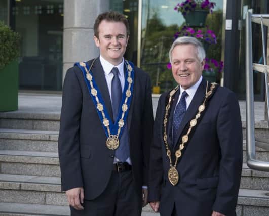 Councillor Brian Bloomfield, MBE, new Mayor of Lisburn & Castlereagh City Council and Alderman Stephen Martin , new Deputy Mayor.
