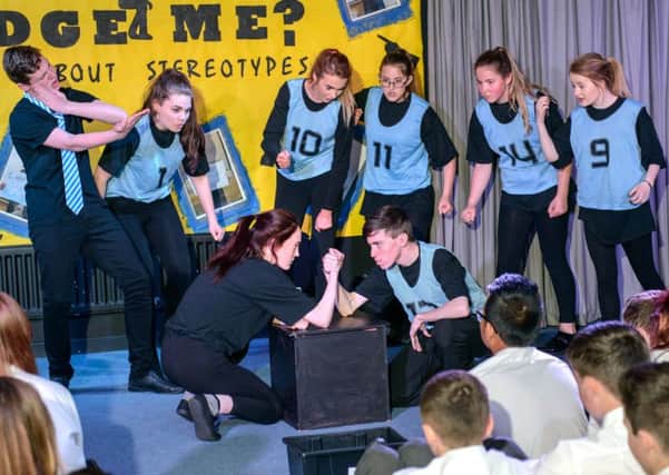 Drama students from Sperrin Integrated College perform a play 'Judge Me?', written and performed by the students about stereotypes and how people jump to conclusions.INMM2416-304