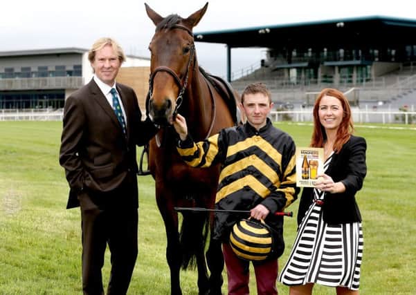 Three times Magners Derby winner Chris Hayes joined Julia Galbraith, Magners Brand Manager and Mike Todd, General Manager of Down Royal, to mark 2016 being the 80th anniversary of the Ulster Derby.