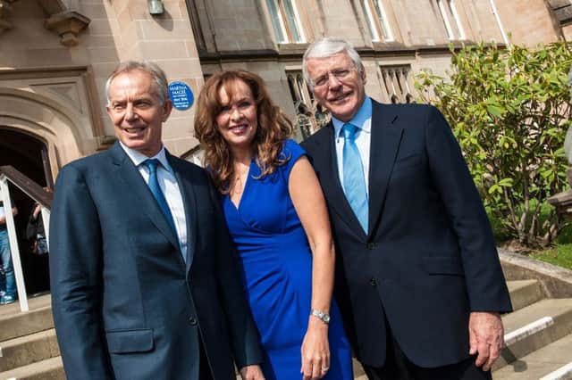 Former Prime Ministers Tony Blair and John Major held a Stronger In campaign event at Ulster Universityâ¬"s Magee campus in Derry-Londonderry today. Welcoming them to the campus is Provost, Professor Deirdre Heenan.
