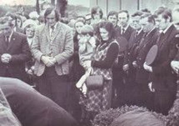 The funeral of Denis Mullen, who was killed in Moy on September 1, 1975 by loyalists. His name is included on the list