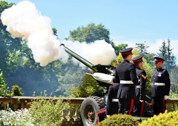 A 21-gun salute at Hillsborough Castle marked the 63rd anniversary of the Queen's coronation. INLT 24-625-CON