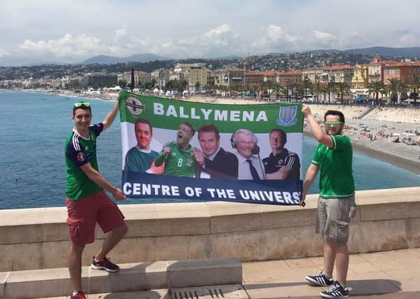 Ballymena-based NI fans Tim Agnew and Steven Taylor in Nice.