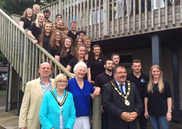 Dame Mary Peters pictured with members of Antrim Boat Club at last week's announcement.