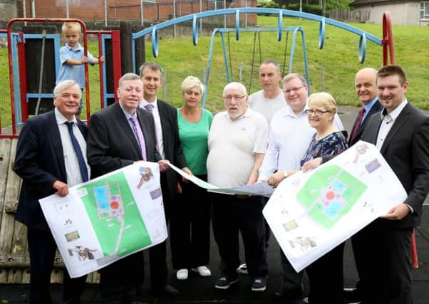 Chairman of the Leisure and Community Development Committee, Alderman Paul Porter with Councillor Scott Carson, Director of Leisure and Community Services, Jim Rose, Councillor Margaret Tolerton, Councillor Jonathan Craig, Tommy Jackson, member of Seymour Hill Residents Group, Billy Smith, Chairperson of Seymour Hill Residents Group; Julie-Ann Graham, Vice Chair of Seymour Hill Residents Group; Edwin Poots, MLA, Alan Poots, Capital Projects Officer and TeJai