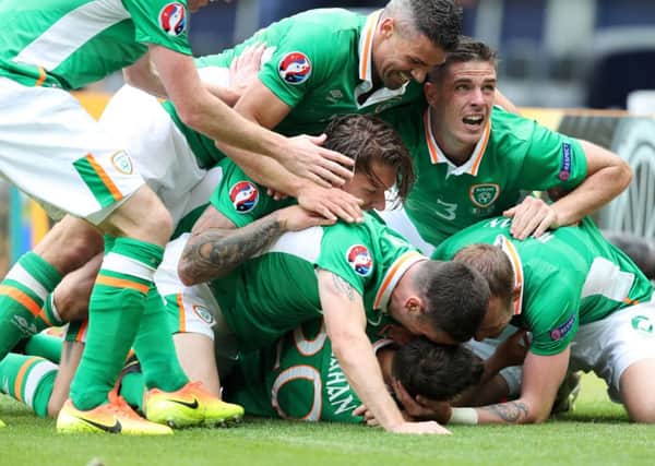 Republic of Ireland's Wes Hoolahan celebrates scoring against Sweden