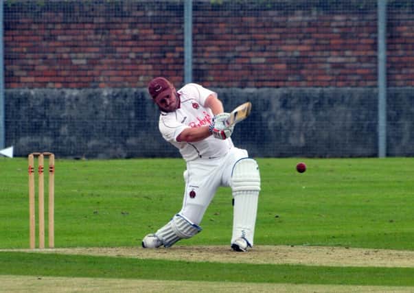 Michael Kennedy smashed this one for Four during his innings for Larne against Donaghadee at Sandy Bay. INLT 24-204-AM