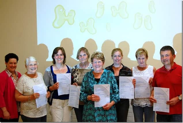 Pictured are members awarded the Food Safety Level II course organised in Dervock. Included is facilitator Penney Johnston. inbm25-16s