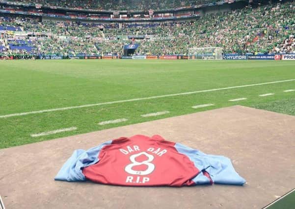 A Braid United shirt was placed at the side of the pitch before Northern Ireland's win over Ukraine in Lyon - a tribute to Ballymena man Darren Rodgers.