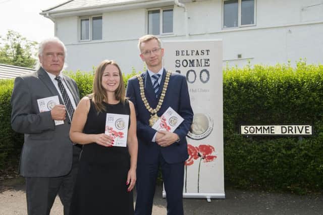 Pictured Historian Philip Orr, Karen O'Rawe (Chair of History Hub Ulster) and Lord Mayer Alderman Brian KingstonLaunch of Belfast Somme 100 -  a programme of commemorative events marking the centenary fo the battles of the Somme and the Somme campaign within the first World War. The programme runs for 141 days across Belfast, the exact duration of the Somme campaign in 1916. See www.belfastsomme100.com for further details