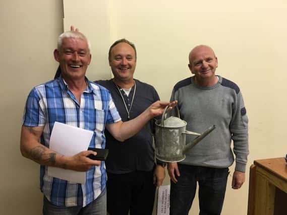Trevor McDonald our very own water boy (l) with J L Madden and Danny Coyles weekend winners in Coleraine Premier.