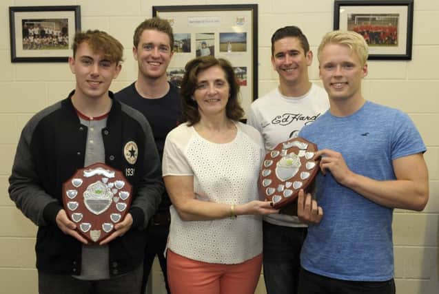 4th XI Player of the Year Adam Crawford, 1st XI Top Scorer Stephen Dowds, 3rd XI Player of the Year Gary Dean and 1st XI Player of the Year Peter Brown all received their trophies from Club President Sheree Totton Â©Edward Byrne Photography INBL1625-255EB