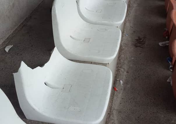 Broken seats at Annagh United's Tandragee Road ground.