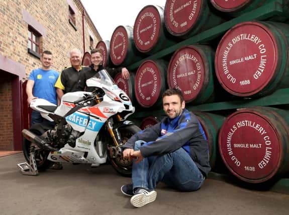 PACEMAKER, BELFAST, 22/6/2016: William Dunlop, Neil Kernohan and Adam McLean join Armoy road races Clerk of the Course, Bill Kennedy at the launch of the 2016 event at Bushmills Distillery today.
The races take place on Friday 29th and Saturday 30th July.
PICTURE BY STEPHEN DAVISON