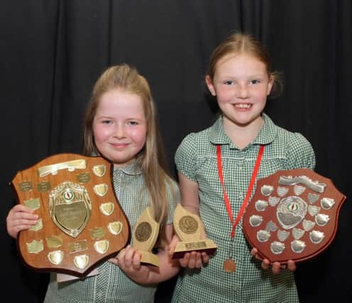 WINNERS. St Brigid's PS pupils, Sohie and Lucy, who receved awards for Endeavour and Best Overall Sports Girl respectively.INBM26-16 001SC.