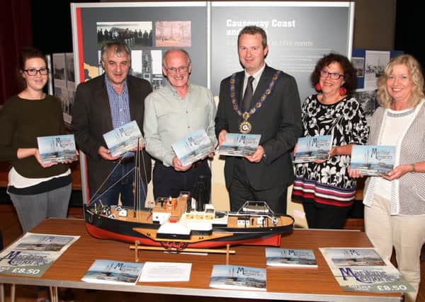 Pictured at the launch of Maritime Memories by Robert Anderson at Coleraine Town Hall last Tuesday are from left; Sarah Carson, Causeway Museum Service, MLA Maurice Bradley, Robert Anderson, author, Councillor James McCorkell, Deputy Mayor, Helen Perry, Causeway Museum Service, and     
INCR25-302PL