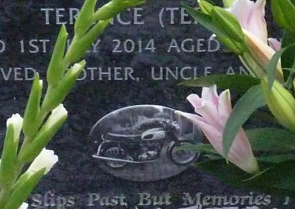 The motorbike plaque which was stolen from Terence McIlwaine's grave. INLT-27-702-con