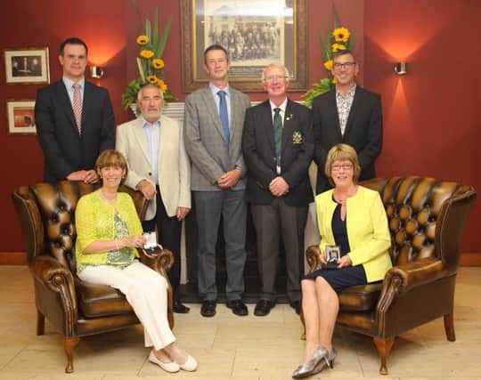 Some of the prizewinners from Captains Day  Niall McGahon, Tommy Duffy, Damian Campbell, Captain Gerry Hassan, Mark Scott, Liz Cooley and Susan Kelly