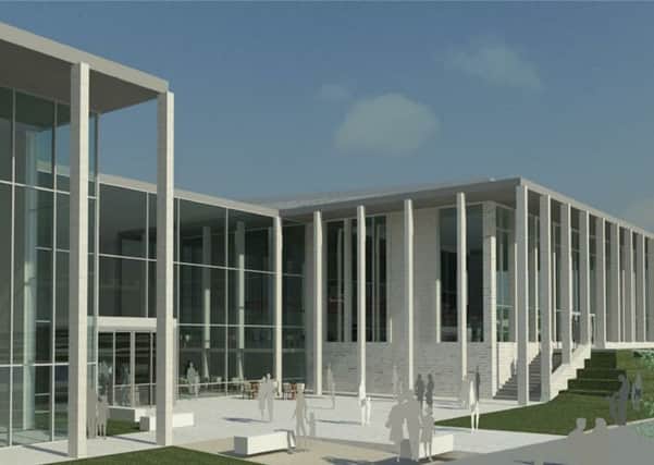 The entrance and outdoor piazza envisaged for the planned new Â£30m leisure centre in Craigavon.