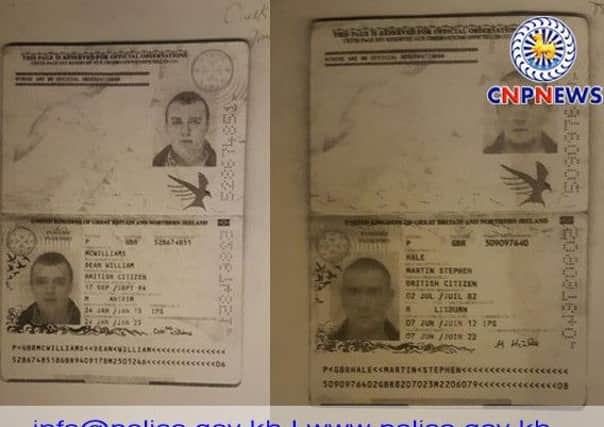 Images showing passports of the two Northern Irish men, taken from the Cambodian police website