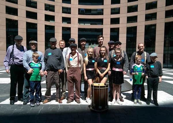 Members of the Hounds of Ulster flute band pictured at the European Parliament in Strasbourg. INNT 27-812CON