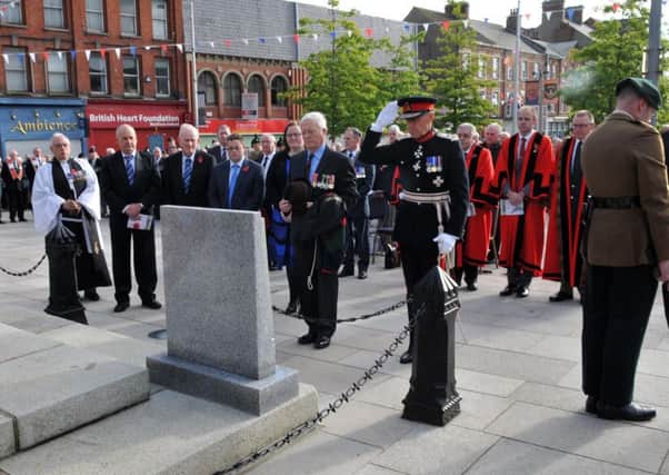 Unveiling the memorial to Lieut Geoffrey Shillington-Cather in Portadown on Friday.