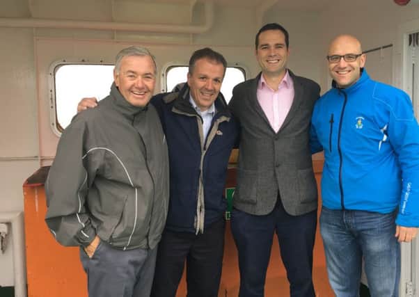 On the Foyle ferry service on Wednesday on the first sailing of the season were promoters John Driscoll, Aidan Hume, Peter Hayes and Paul O'Sullivan.